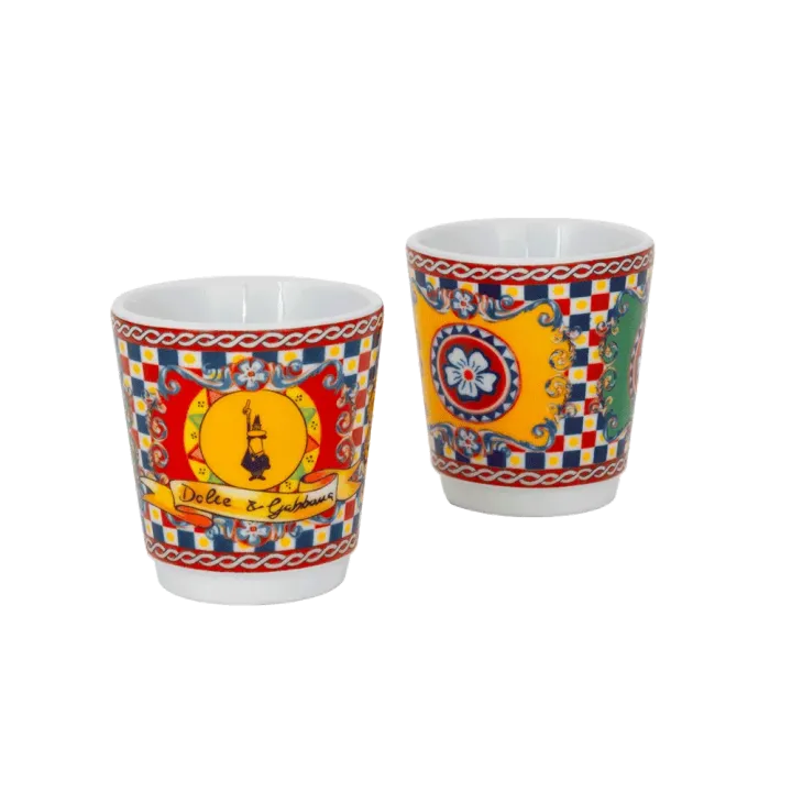 Imagen del producto Bialetti - Set Moka Express Carretto Siciliano 2 vasitos de porcelana y 2 paletitas doradas